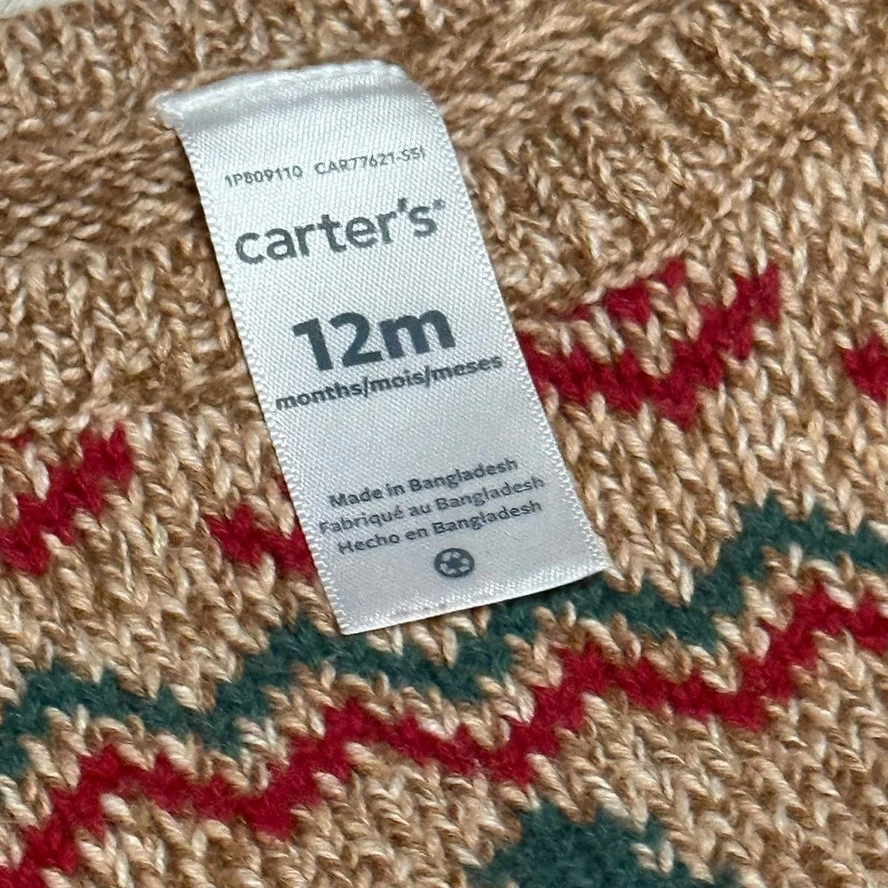 Carter's Crewneck‎ Christmas Print Sweater Baby Girls 12m Brown and leggings